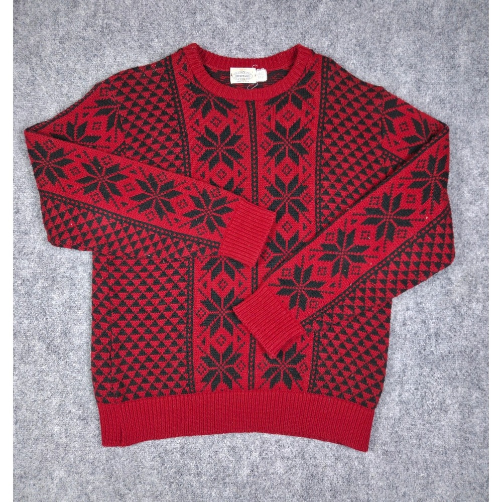 Vintage Heritage Sweater Mens Large Red Black Nordic Snowflake Knit Made in USA